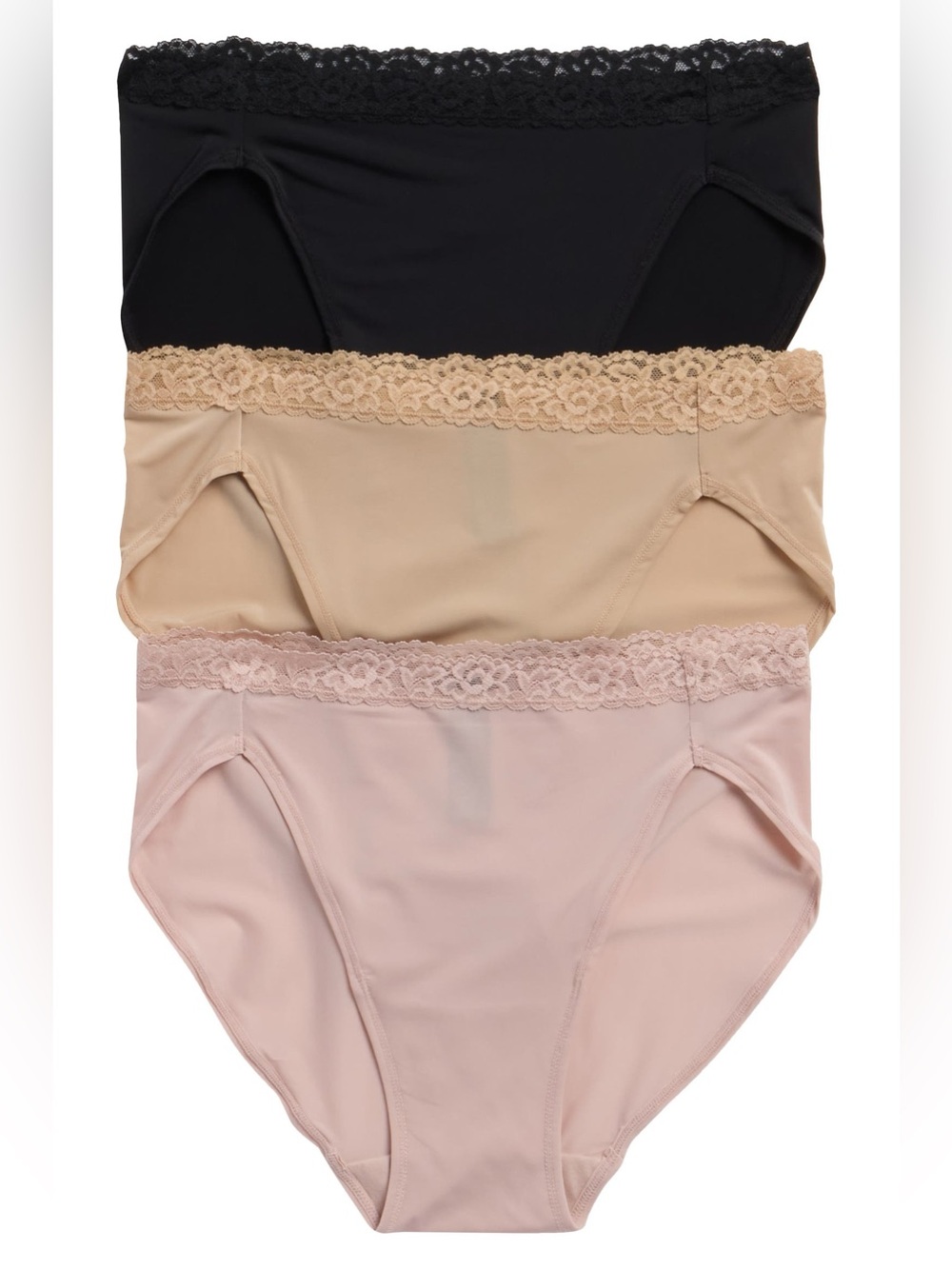 NATORI Finishing Touch 3-Pack Lace Trim French Cut Briefs